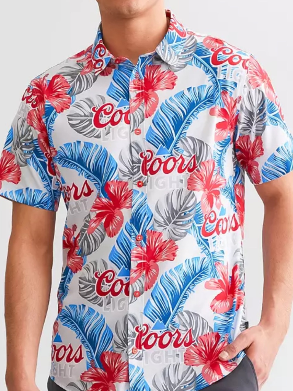 Coors White Floral Short-Sleeve Button-Down Shirt Mens size L